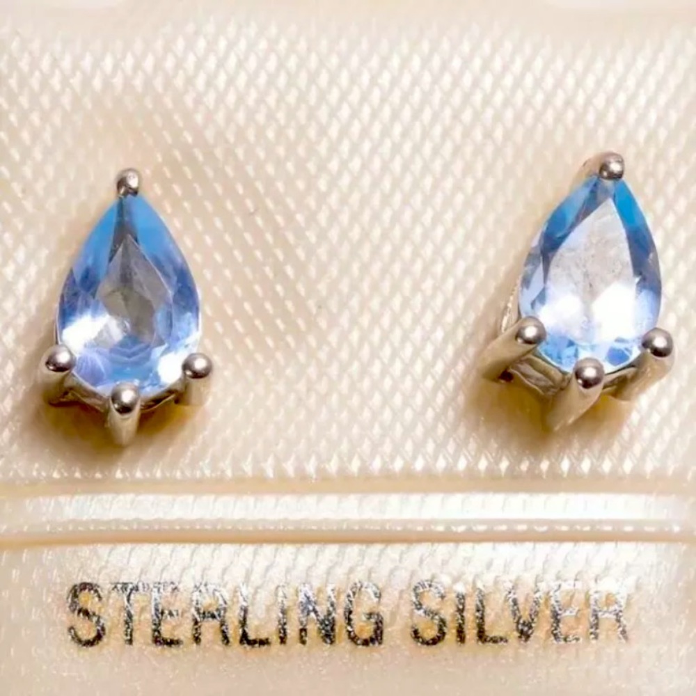 Silver Blue Topaz(1.05ct) Rhodium Plated Earrings (~weight 1.3g)